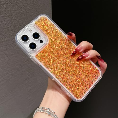 Coque paillettes iPhone 16 Pro Max orange pour briller lors de vos soirées