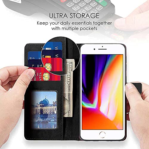 Image of WOW IMAGINE Shock Proof Flip Case Back Cover for Apple iPhone 7 Plus | 8 Plus (Flexible | Leather Finish | Card Pockets Wallet & Stand | Black)