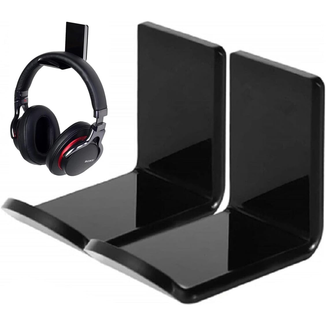 Generic Acrylic Headphone Stand (L-Shape - Pack of 2, Black) - Headphone Stand Wall Mount Shelf