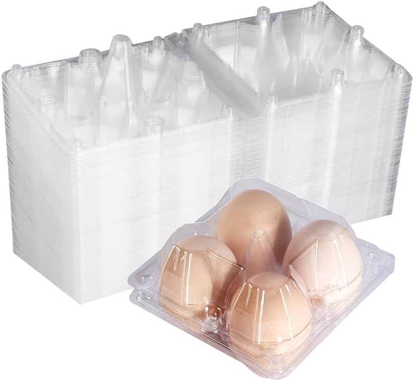 20PCS Egg Cartons Cheap Bulk, Plastic Egg Cartons,Holds Up to 4 Eggs Clear Blank Egg Tray For,Plastic Egg Holder for Family, Pasture, Farm Markets Display