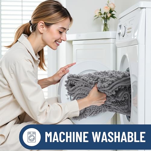 Image of Smiry Bathroom Rugs Mat 30x20, Extra Soft Absorbent Chenille Bath Rugs, Non Slip Rubber Backing Machine Washable Quick Dry Bath Mats for Bathroom Floor, Tub, Shower, Home Decor Accessories, Grey