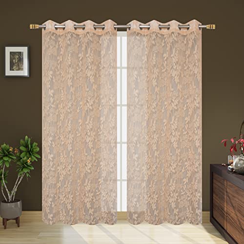 Image of Galaxy Home Decor Transparent Lily Net Curtain Sheer Curtains for Long Door 8 Feet, Pack of 2, Beige
