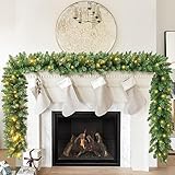 Somikis 9FT Pre-Lit Artificial Christmas Garland with 50 LED Lights and Realistic Classic Evergreen Pine Spruce for Mantle Stair Railing Indoor Outdoor