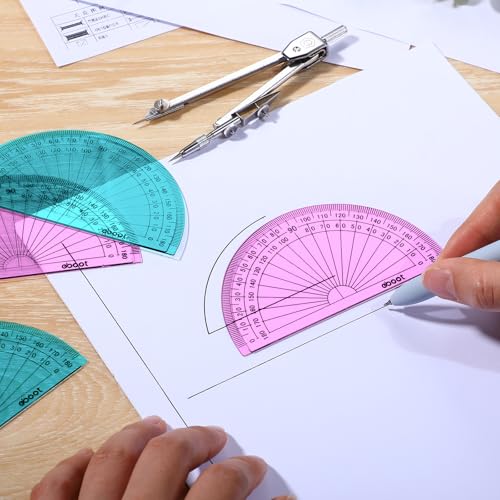 EBOOT 50 Pcs Math Protractors Plastic Protractor 180 Degrees, 4 Inches (Pink,Blue) - Thumbnail 2