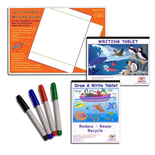 Lefty's Left-Handed Writing Guide Instructional Set (Mat, Tablets and Marking Pens), 7 Pcs