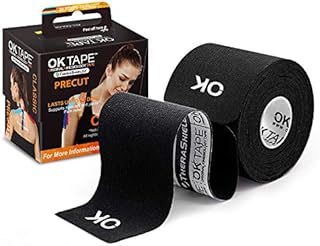 OK TAPE Kinesiology Tape 10 inches Precut, 20 Strips, Cotton Elastic Athletic Tape Latex Free, 2inch x 16ft, Black