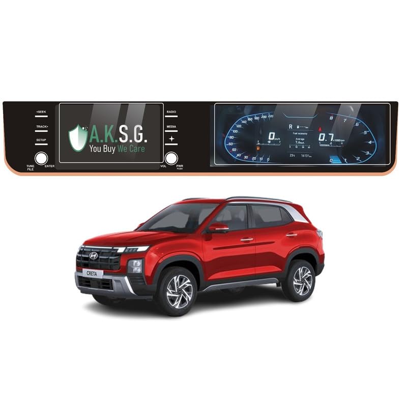 Image of A.K.S.G. Screen Protector Compatible With Hyundai Creta Facelift 2024 08 Inch Infotainment And Cluster Combo [2024-Running] Infotainment Touch Screen system - Clear Pack Of 1