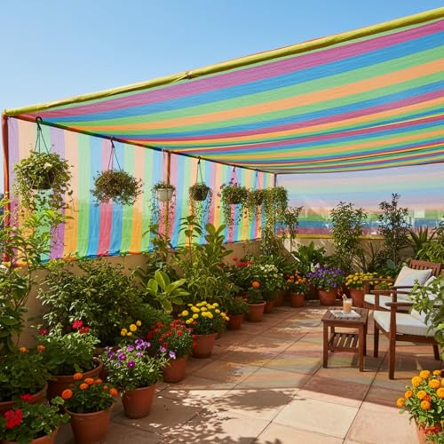 Image of Multicolor Shade Net 50% UV Protected for Terrace, Garden, Greenhouse & Balcony | Durable Sun Protection Net for Plants | Size 10FTX15FT (Color May Vary)