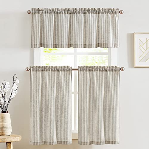 jinchan Striped Kitchen Curtains and Valance Set 36 Inch Tier Curtains Grey Ticking Stripe Linen Small Drapes Pinstripe for Cafe Living Room Bathroom