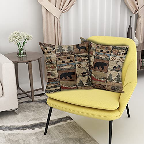 Granbey B098M5KQBT Western Rustic Bear Throw Pillows Cover Set Of 2 Wild Animal Bear Deer Moose Pillow Case 18X18 Inch Lodge Wildlife Cotton Linen Outdoor Cabin Decorative Cushion Pillow Cover thumb #4