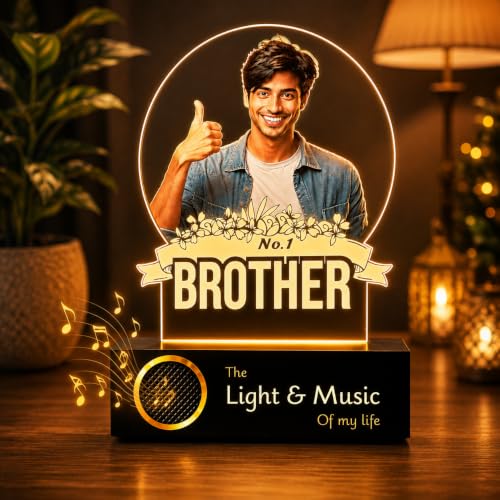 Image of ZOCI VOCI Personalized No.1 Brother Custom UV Printed LED Photo Lamp, Warm White Acrylic Night Lamp with Wooden Base, Customized Rakshabandhan Gift for Brother