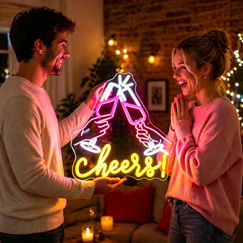 Image of WhfobfeYellow&Pink Neon Sign Led Neon Lights Signs for Wall Decor USB Powered Led Signs for Room Decoration-Cheers