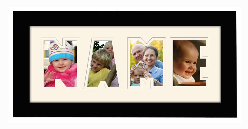 Photos In A Word Black Finish Frame Cream Mount Cream Inside Personalised Any Name Word Photo Frame Birthday Picture Gift Present (Black Finish Cream Mount Cream Inside, 4 Letters (Letters Only No Spaces))