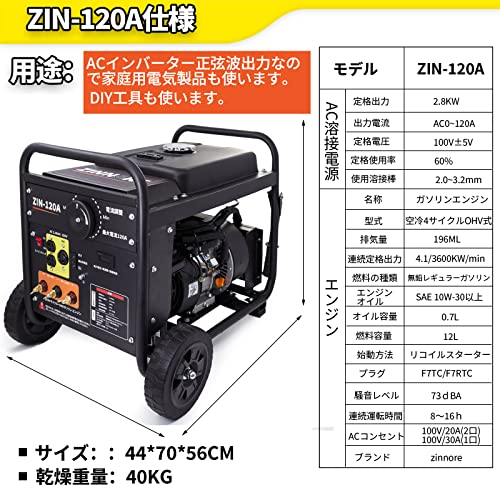 zinnore エンジン溶接機 ZIN-120A の商品画像 6