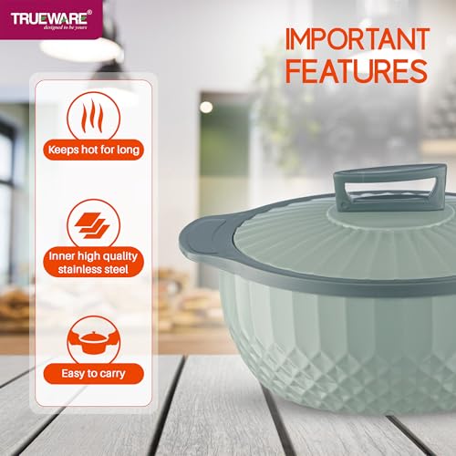 Image of Trueware Eternity Inner Steel Insulated 2500 ML Thermoware Casserole | BPA Free | Odour Proof | Food Grade | Easy to Carry | Serving | Curd Maker | Hot Pot (Green)
