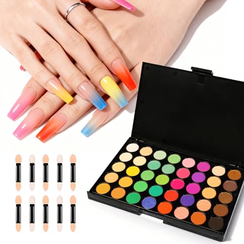 MelodySusie 40 Colors Nail Powder Pigment Kit - Long Lasting for Easy Gradient Ombre Nail Art Professional DIY Manicure Supplies for Beginners Home Salon Use