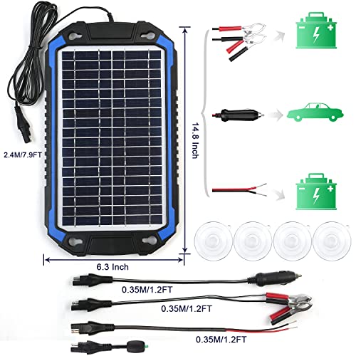 Suner Power 12V Solar Car Battery Charger & Maintainer, 6W Waterproof Solar Trickle Charger, Portable Solar Charger, High Efficiency Solar Panel Kit For Deep Cycle Marine Rv Trailer Boat #TOP4