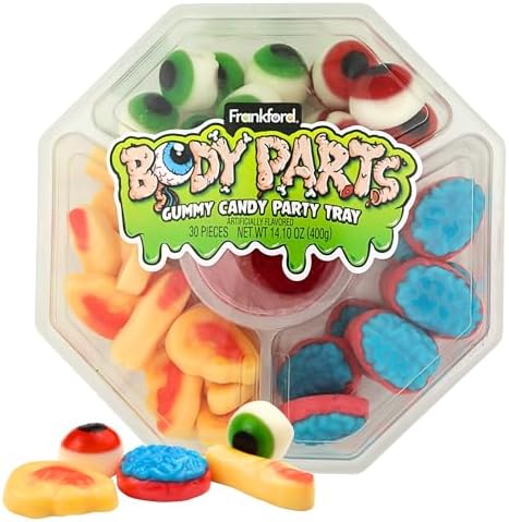 Frankford Halloween Gummy Body Parts Party Tray, Eyeballs, Fingers, Brains, and Ears, 14.10 Ounces