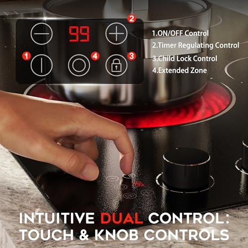Image of Electric Cooktop 30 Inch Hobsir, 4 Burner Electric Stove Top 6700W, Dual-Ring Burner & Oval Burner, 9 Power Level, 30 Inch Cook top with Safety Lock, Timer, Black Knob