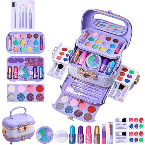 Juego de maquillaje para niños lavable con 57 piezas de cosméticos de juguete para princesas