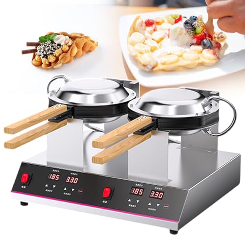 Plancha para hacer waffles con forma de huevo, sartén de doble cara con burbujas, rotación de 180°, pantalla digital con temperatura y temporizador para cocinas comerciales y food trucks.
