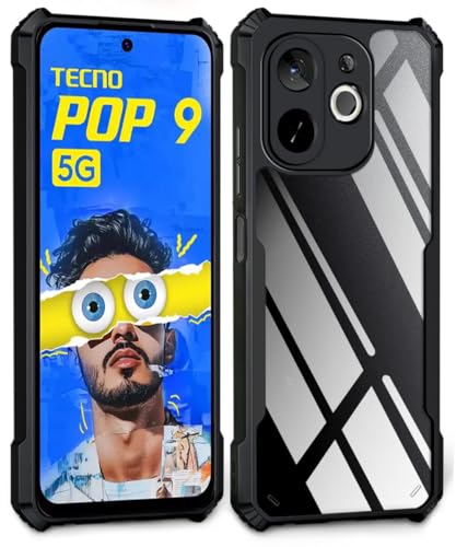 Image of WOW IMAGINE Shock Proof Clear Protective Back Case for Tecno Pop 9 5G | Tecno Spark 30C 5G - AirEDGE Technology | 360 Degree Camera Protection | Transparent Hybrid Back Case Mobile Cover - Black