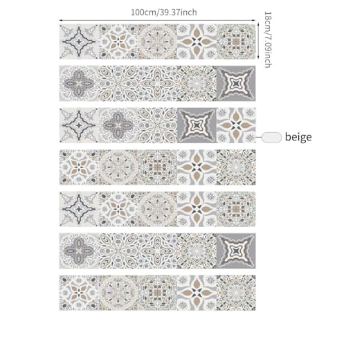 funlife 7 Strips Stair Riser Stickers Peel and Stick, Self Adhesive Vinyl Stair Risers Staircase Murals Decals Sticker Decor for Steps, 39.37\"x7.09\", Vintage Geometry