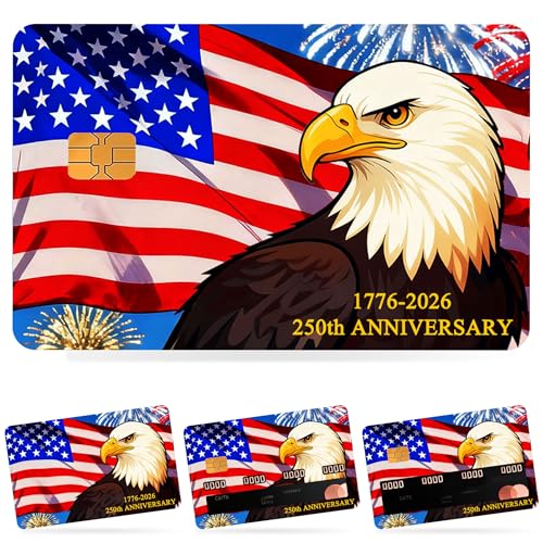 Nydia America 250th Anniversary Patriotic Credit Card Skin 4Pack Removable Waterproof Vinyl Stikers Compatible with Debit Credit Cards ID Drivers License Gift Cards