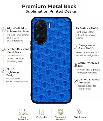 Image of Blue Diamond Design Premium 2D Printed Metal Back Case Cover for Vivo V29E 5G