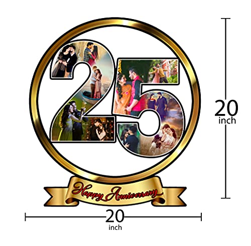 Image of Shri Kant Art 25th Anniversary Golden Photo Frame | Couple Photo Collage Frame | Romantic Wedding Anniversary | Decorative Wall Art