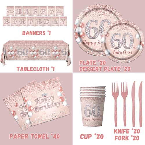 Cmusko 60Th Birthday Tableware Decorations For Women thumb #4