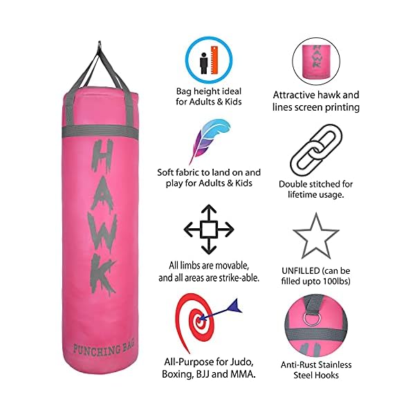 Punching Bag for Boxing Gloves MMA Training Muay Thai Fitness Banana Workout Kickboxing Grappling Karate Heavy Target Bag 4FT UNFILLED (Pink)