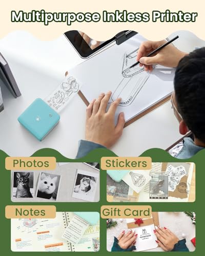 Image of Phomemo Mini Sticker Printer- Print Pod 300dpi M02 Pro Mini Maker Pocket Thermal Bluetooth Printer Sticker Maker for Photo Printing,Study Notes, DIY Cards, List, Travel, Work and Study, Cyan