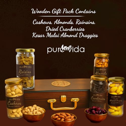 Image of Purevida Premium Dry Fruits Gift Box | 750g Assorted Nuts & Berries | Cashews, Almonds, Raisins, Cranberries & Kesar Malai Almond Daggers | Christmas & New Year Festive Gift Hamper