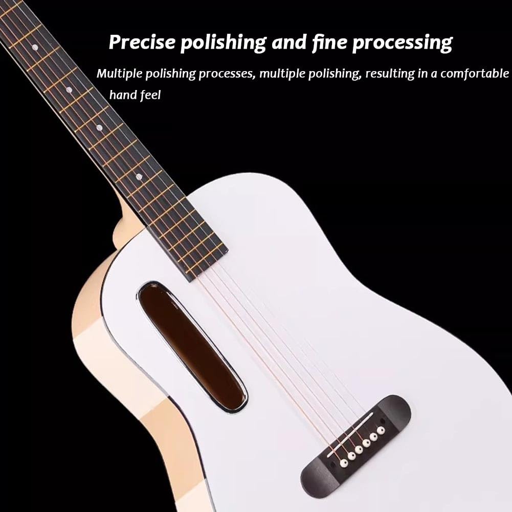 Set Completo Di Chitarra Acustica Classica, Chitarra Da Viaggio Per Principianti Con Custodia Morbida, Accordatore, Corde, Plettri E Video Didattici(White+Black,38 in)