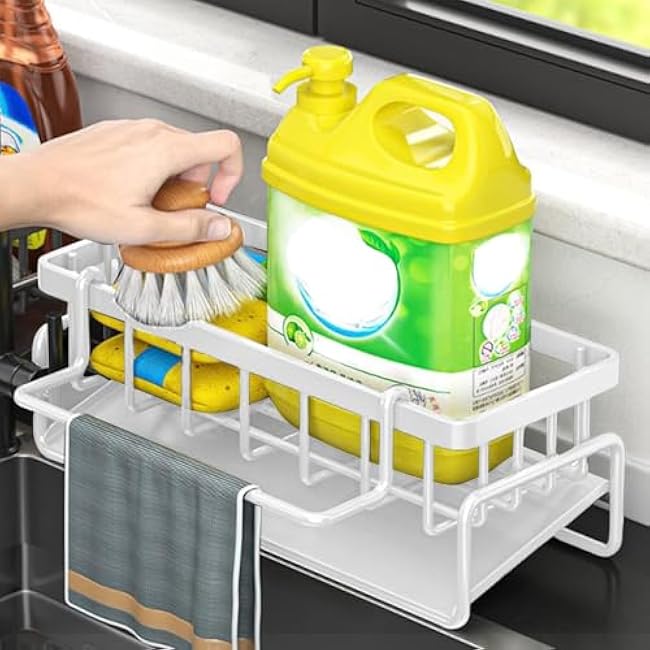 Sponge Holder for Kitchen Sink, Stainless Steel Sink Caddy with Dish Brush Holder Organizer,Kitchen Sink Organizer for Dish Brush,Sponge,Soap Dispenser