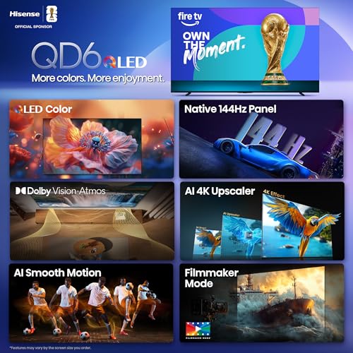 Image of Hisense 100-Inch Class QD6 Series QLED 4K UHD Smart Fire TV (100QD6QF, 2025 Model) - QLED, Native 144Hz, Dolby Vision IQ, Dolby Atmos, Motion Rate 240, HDR 10+, Game Mode Plus, Alexa Built in