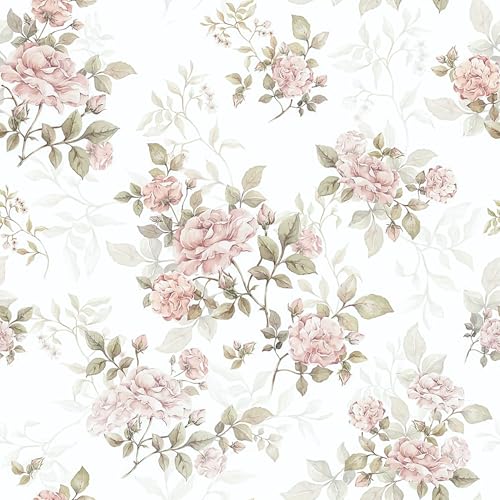 Willowix Floral Peel and Stick Wallpaper Pink Rose Wallpaper Floral Contact Paper 16.9in×118in Vintage Flower Wall Paper Flower Removable Self Adhesive Waterproof for Bedroom Cabinets Decoration Vinyl