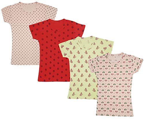 Image of indi weaves Girls Half Sleeve Cotton Printed T-Shirts Pack of 4