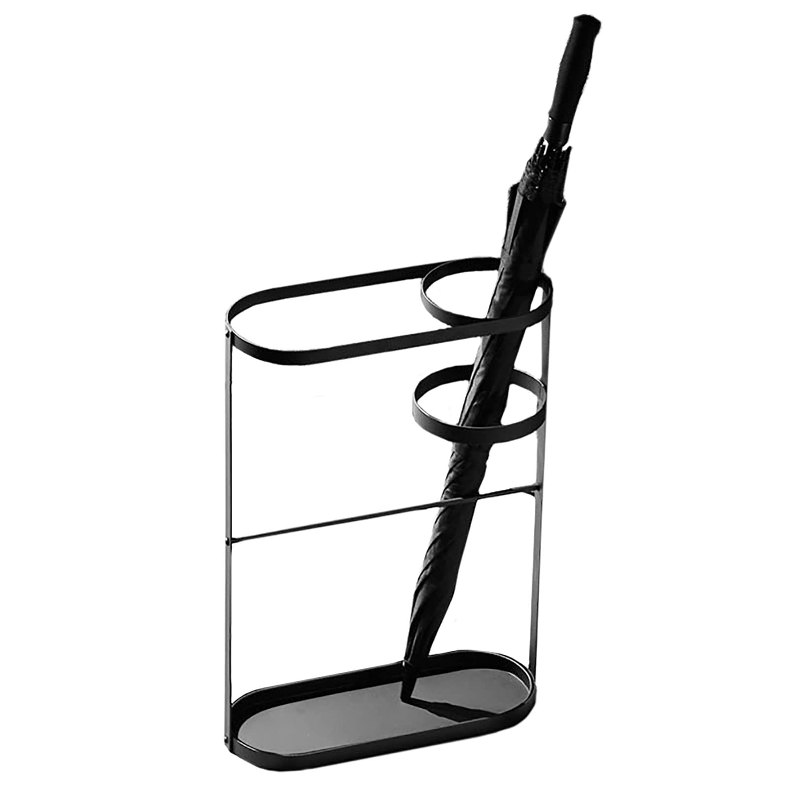 Porte-parapluie en fer noir compact avec bac d'égouttage pour entrée