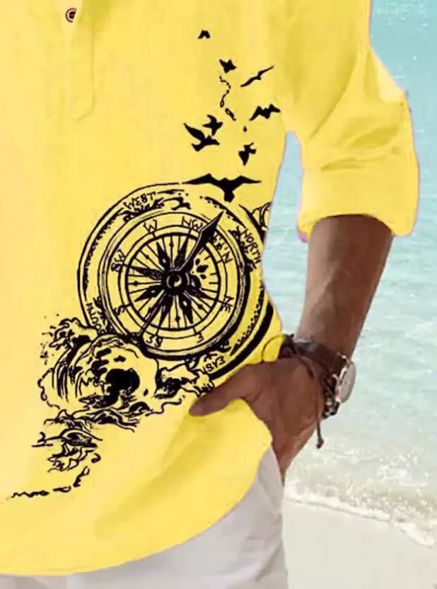 Image of DEELMO Men's Cotton Blend Mandarin Collar Self One Design Full Sleeve Casual Short Kurta