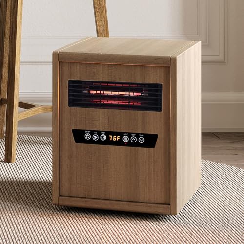 Modern Ember Portable Rolling Infrared Space Heater with LED Touchscreen and Remote Control | 12h Timer | 1500w Quick Heating for Indoor Use | Light Oak Wood Product Image