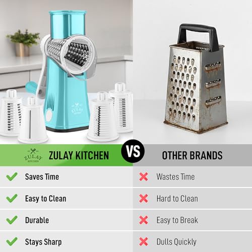 Image of Zulay Kitchen Rotary Cheese Grater 5 Blade Cheese Shredder - Manual Hand Crank Cheese Grater With Reinforced Suction & 5 Interchangeable Drums - Easy to Use, Vegetable Chopper Round Mandoline Slicer