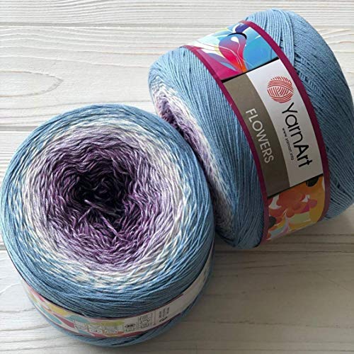 Image of Cotton Yarn Rainbow Art Flowers 55% Cotton 45% Acrylic 250gr 1094yds Multicolor Crochet Yarn Spring Summer 2 Sport (264)