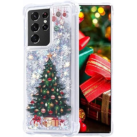 Flocute Galaxy S21 Ultra Case, Galaxy S21 Ultra Glitter Case Christmas Tree Clear Soft TPU Rubber Bumper Girly Women Cute Liquid Holiday Case for Samsung Galaxy S21 Ultra (Christmas Tree) Cover