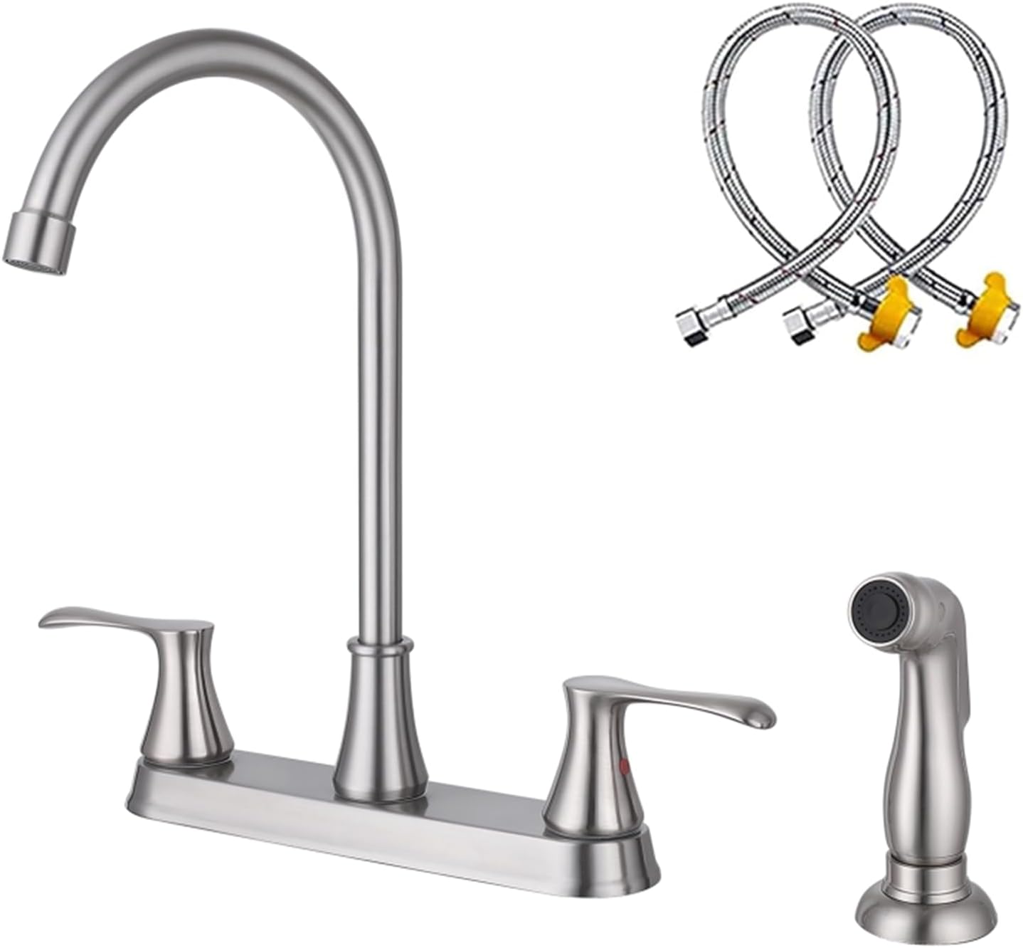 Brushed Nickel Kitchen Faucet with Pull-Out Side Sprayer, 8 Inch High ...