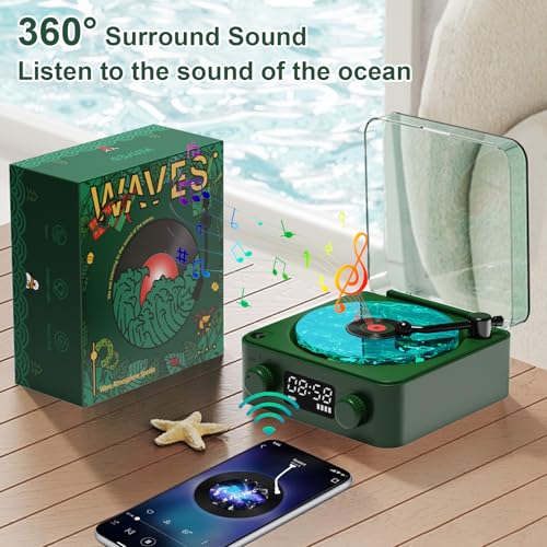 Tourne-disque vinyle avec lampe à vagues – Vert foncé – Lecteur vinyle vagues – Tourne-disque Bluetooth – Portable – Sans fil – Rétro – Pour chambre à coucher, bureau, fête - Les Beatles, Paul McCartney, John Lennon, RIngo Starr, George Harrison Tourne-disque vinyle avec lampe à vagues - Vert foncé - Lecteur vinyle vagues - Tourne-disque Bluetooth - Portable - Sans fil - Rétro - Pour chambre à coucher, bureau, fête – Image 4