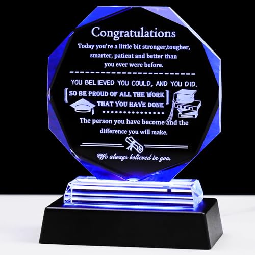 Movdyka College Graduation Gifts for Her Him Cool Glass Keepsake Class of 2025 Present for High School Masters Degree Phd Graduation Gifts for Women Men with Colorful Led Base