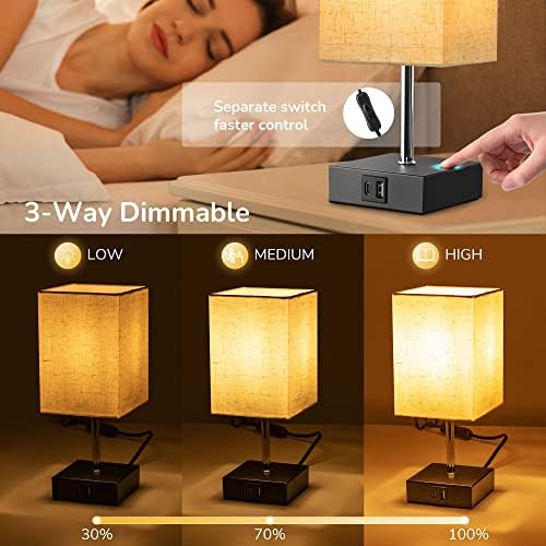 EDISHINE Touch Bedside Lamps Set of 2, 3 Way Dimmable Table Lamp, Touch Lamp with 2 USB Charging Ports (USB-C+USB-A), 2 LED Bulbs Included, 28CM Nightstand Lamp for Bedroom, Living Room, UKCA Listed