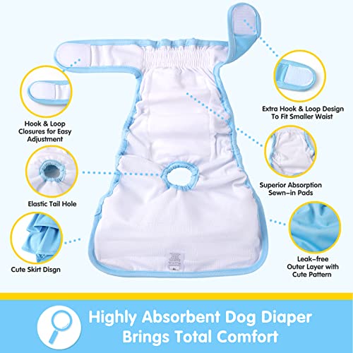 Image of Reusable Dog Diapers Female 3 Pack Washable Premium Highly Absorbent Doggie Diaper, Flexible Puppy Diaper, Durable Leak-Proof Dog Diapers for Period Heat Incontinence Puppy Training, L